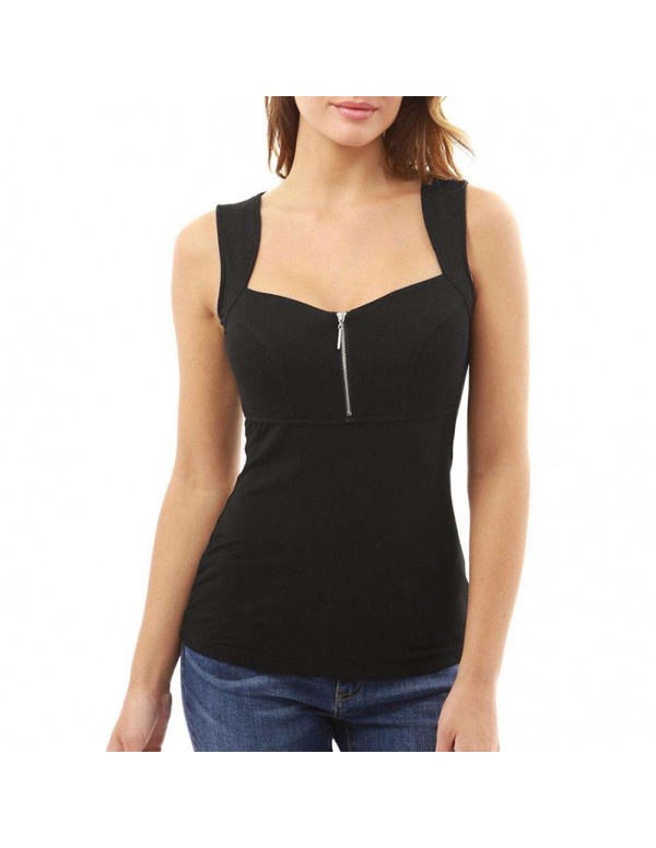 New Sexy Low-Cut Slim Fit T-shirt Sleeveless Tank Top(Black 2XL)