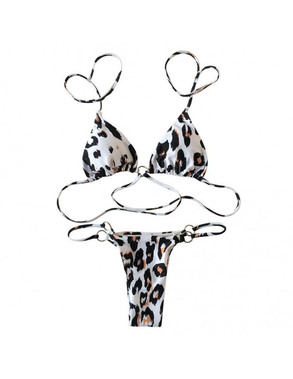 Split Swimsuit Leopard Print Cross Lacing Swimwear(XL)