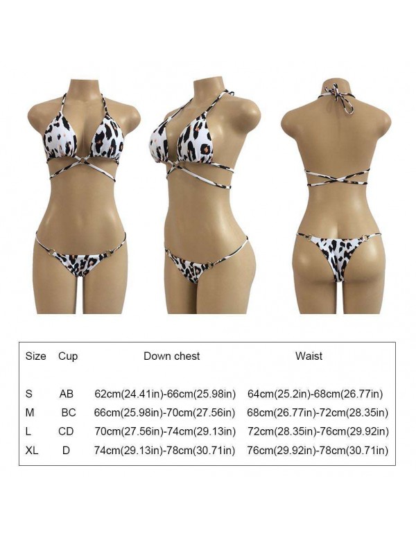 Split Swimsuit Leopard Print Cross Lacing Swimwear(XL)