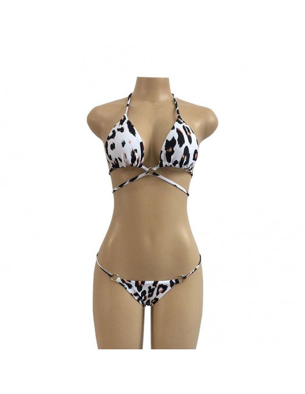 Split Swimsuit Leopard Print Cross Lacing Swimwear(XL)