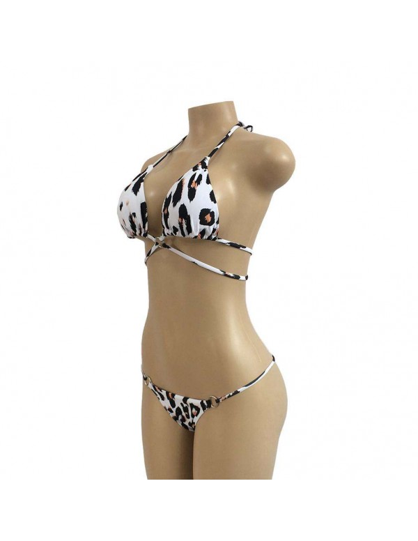 Split Swimsuit Leopard Print Cross Lacing Swimwear(XL)