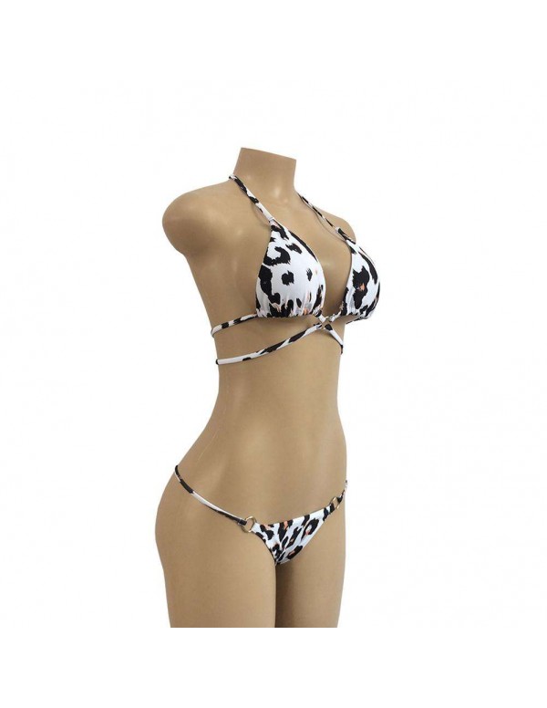 Split Swimsuit Leopard Print Cross Lacing Swimwear(XL)