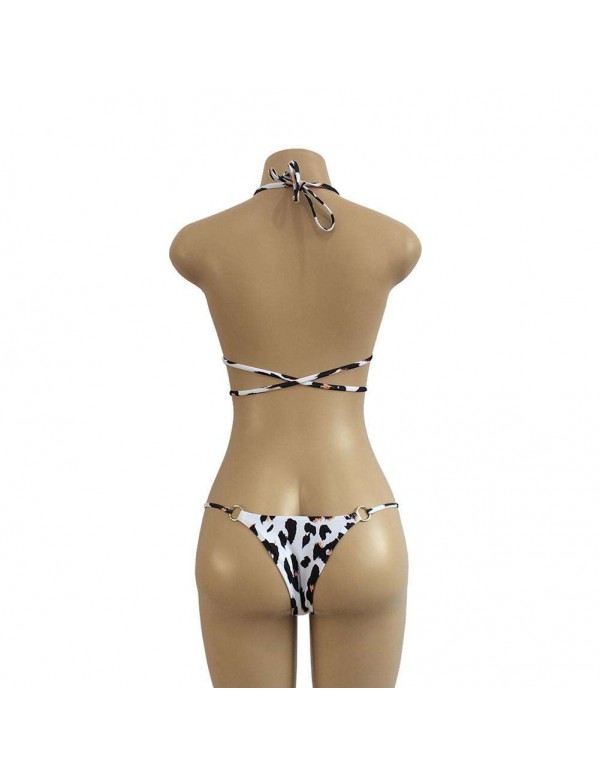 Split Swimsuit Leopard Print Cross Lacing Swimwear(XL)