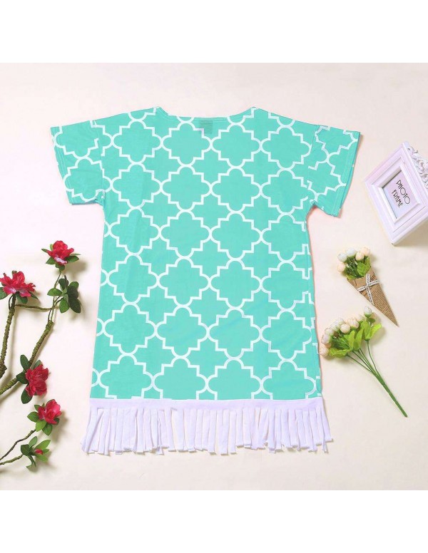 New Tassel Short Sleeve Sun Tops Family Matching Clothes(Green M)