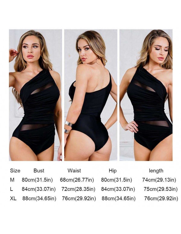 One Piece Swimsuit New Beachwear Oblique Shoulder Bathing Suits(M)