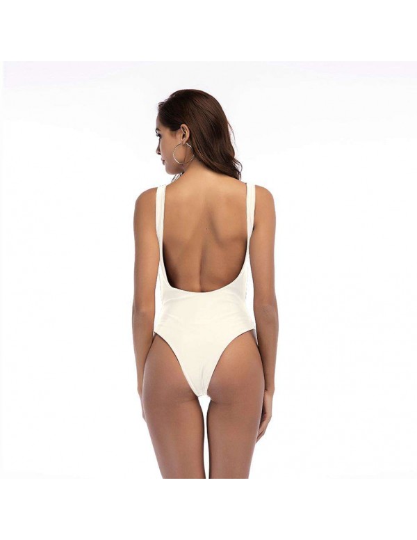 Sexy One Piece Swimwear Backless Solid Hollowed-Out Swimsuit(White S)