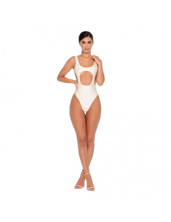 Sexy One Piece Swimwear Backless Solid Hollowed-Out Swimsuit(White S)