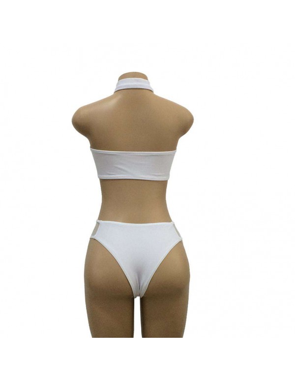 Sexy Mesh Patchwork Padded Bandeau Swimsuit(White/XL)