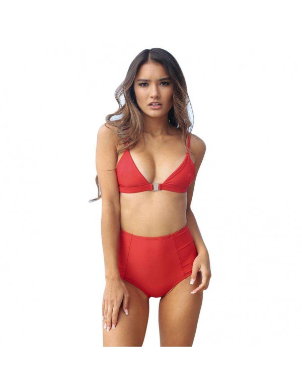 Sexy High Waist Front Buckle Swimsuit Push Up Beac...