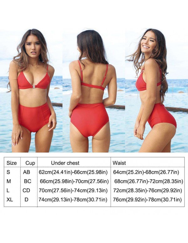 Sexy High Waist Front Buckle Swimsuit Push Up Beachwear(S)