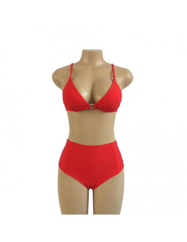 Sexy High Waist Front Buckle Swimsuit Push Up Beachwear(S)