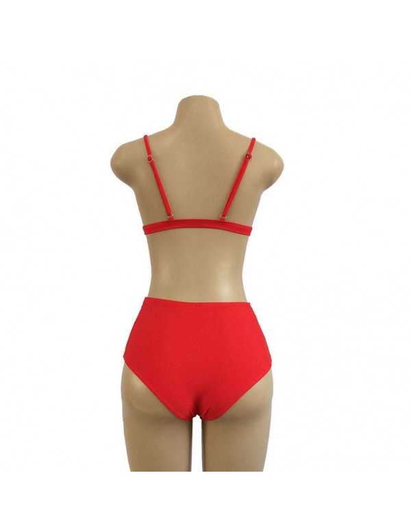 Sexy High Waist Front Buckle Swimsuit Push Up Beachwear(S)