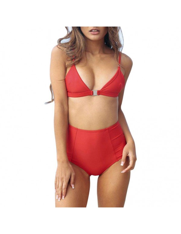 Sexy High Waist Front Buckle Swimsuit Push Up Beachwear(S)