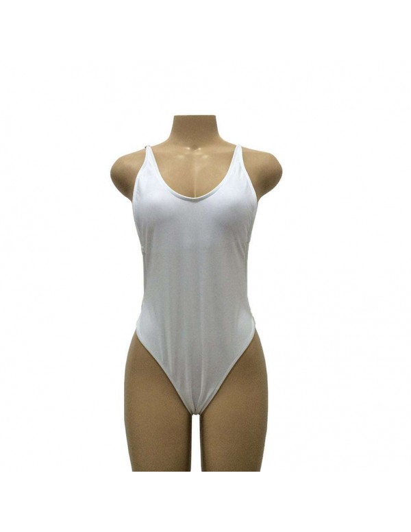 Sexy One Piece Strap Backless Solid Padded Bikini Swimwear(White S)