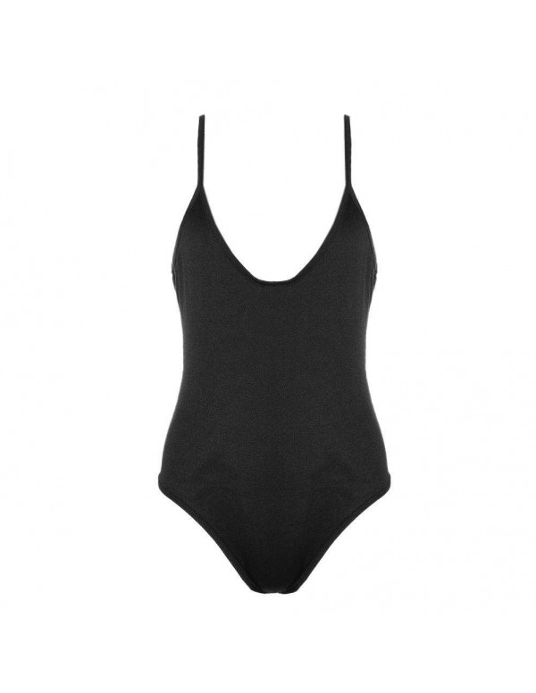 Sexy One Piece Swimsuit Solid Push Up Beach Slip Swimwear(Black S)