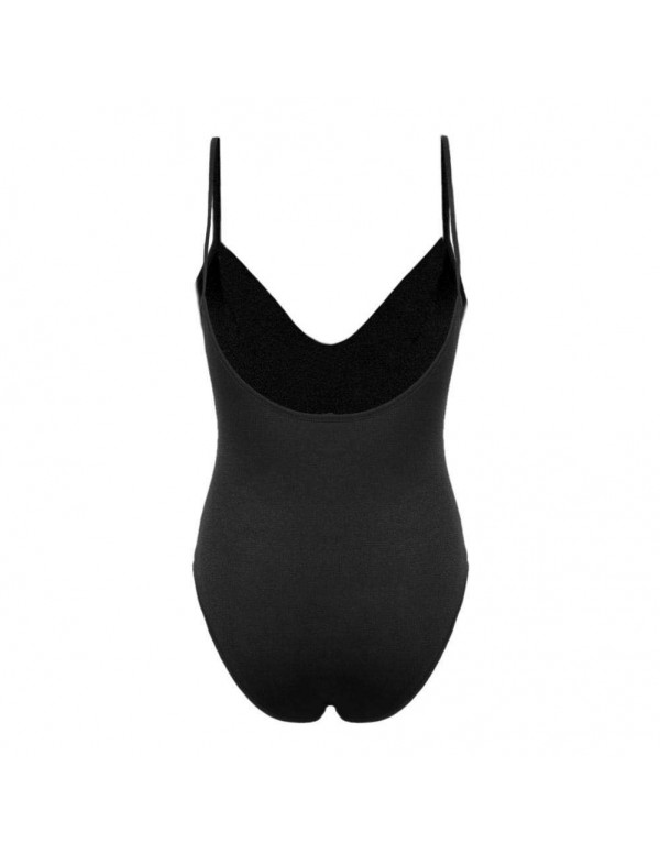 Sexy One Piece Swimsuit Solid Push Up Beach Slip Swimwear(Black S)