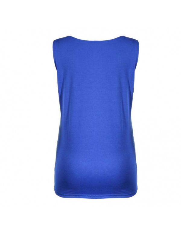 New Fashion Sleeveless Sexy Deep V-Neck Bandage T-shirt(Blue S)