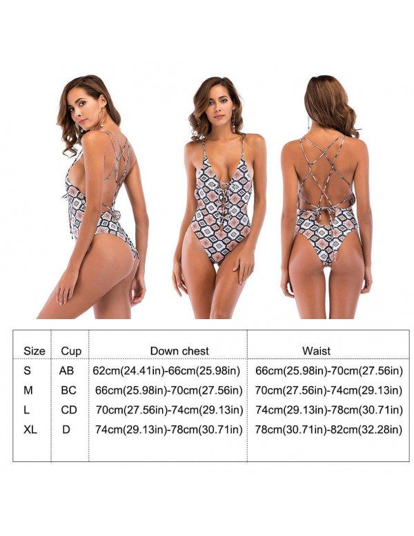 One-Piece Swimwear Backless Bandage Spaghetti Strap Bathing Suit(S)