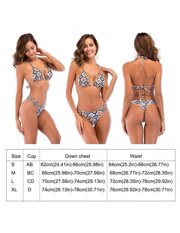 Retro Rhombic Plaid Print Sexy Split Swimwear Bath Suit(M)