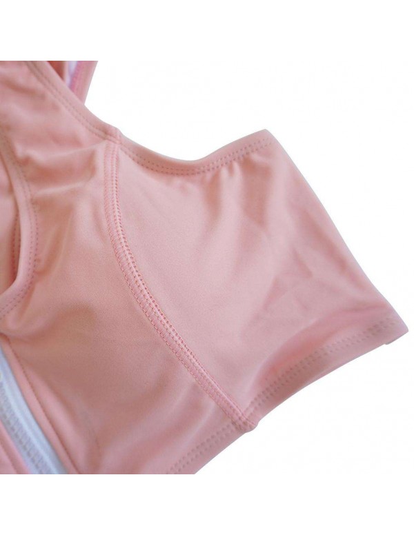 Sexy Chest Zipper Pure Swimsuit Padded Swimwear(Pink/S)