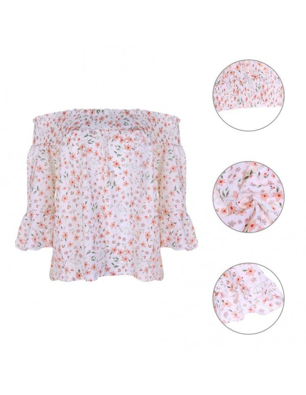 Sexy New Beach Off Shoulder Floral Print Blouse Casual Travel Tops