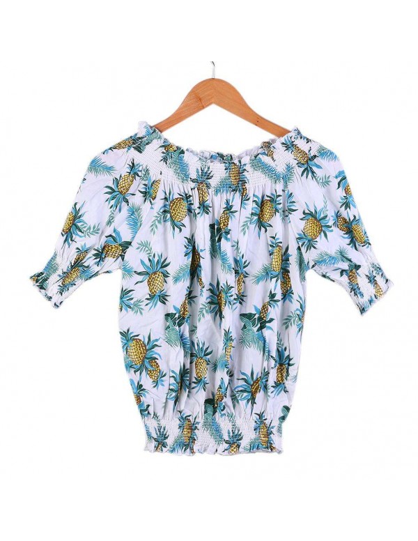 Hawaii Sexy Off Shoulder Pineapple Printed Beach Casual Tops/White