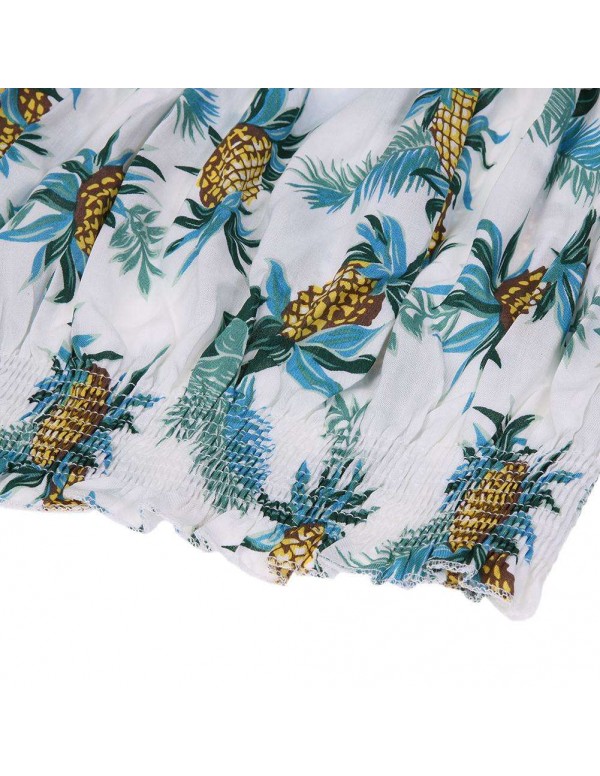 Hawaii Sexy Off Shoulder Pineapple Printed Beach Casual Tops/White