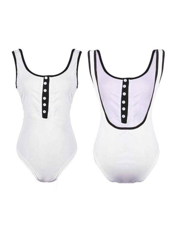 Sexy Strap Button Solid Color One Piece Swimwear Bikini(White M)