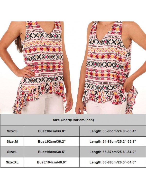 Ethnic Camis Geometric Print Ruffles Irregular Tank Tops Tees(XL)