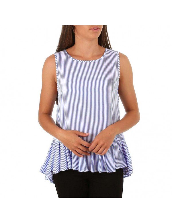 Fashion O Neck Camis Stripe Print Ruffles Casual Tank Tops Tees(S)