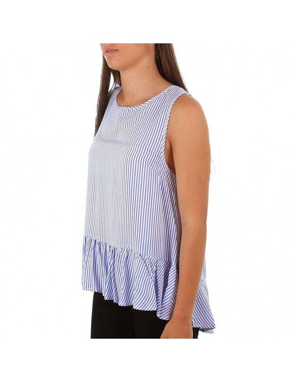 Fashion O Neck Camis Stripe Print Ruffles Casual Tank Tops Tees(S)