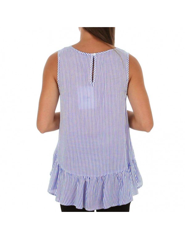 Fashion O Neck Camis Stripe Print Ruffles Casual Tank Tops Tees(S)