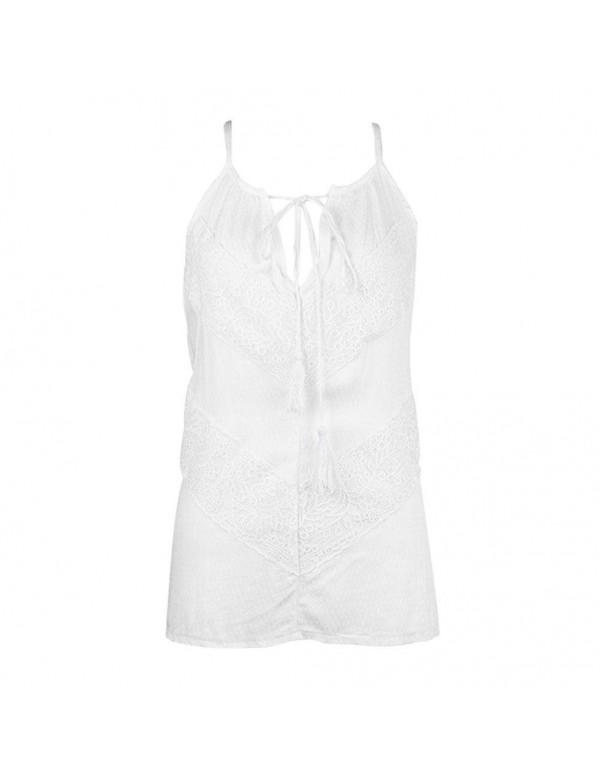 Camis Sexy Spaghetti Strap Patchwork Casual Tank Tops(White M)