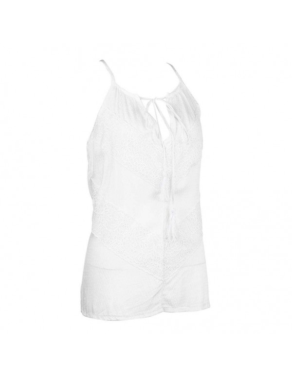 Camis Sexy Spaghetti Strap Patchwork Casual Tank Tops(White M)