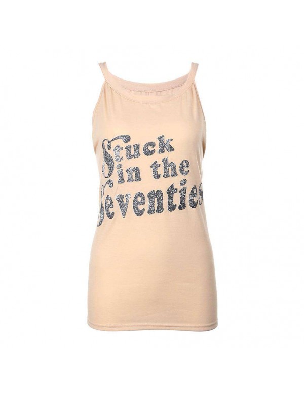 O Neck Letter Print Casual Street Loose Tank Tops ...