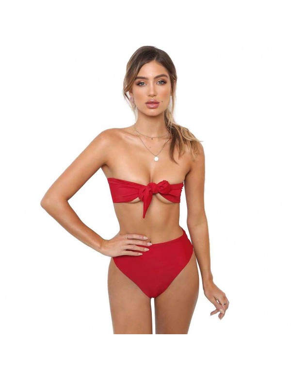 Sexy Knot Off Shoulder Split Swimsuit Beachwear(Re...