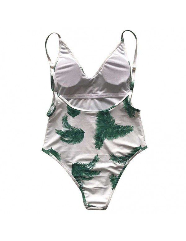 One-Piece Swimsuit Sexy Coconut Tree Print Slip Bikinis Beachwear(S)