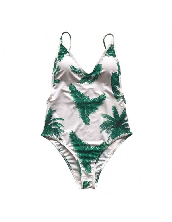 One-Piece Swimsuit Sexy Coconut Tree Print Slip Bikinis Beachwear(S)