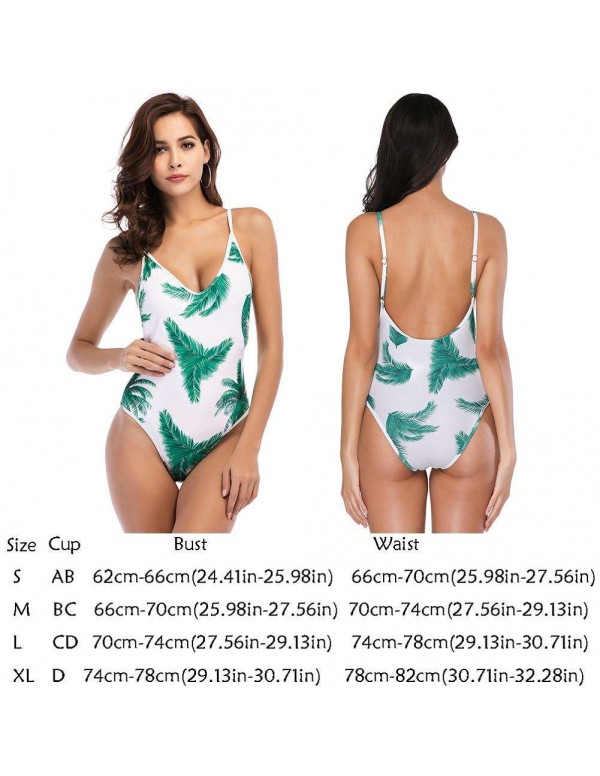 One-Piece Swimsuit Sexy Coconut Tree Print Slip Bikinis Beachwear(S)