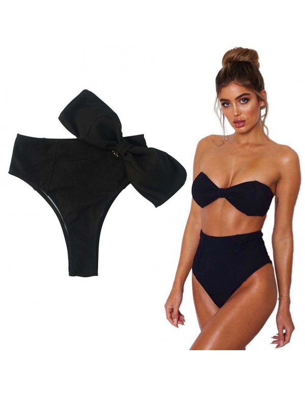 Bathing Suit Bandeau Top Beach Split Swimsuit(Black S)