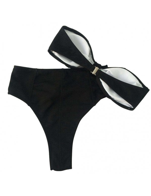 Bathing Suit Bandeau Top Beach Split Swimsuit(Black S)