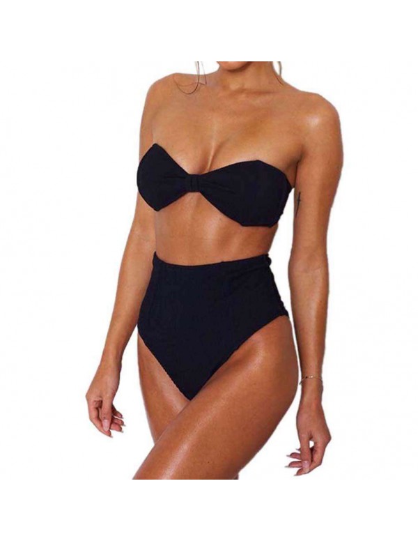 Bathing Suit Bandeau Top Beach Split Swimsuit(Black S)