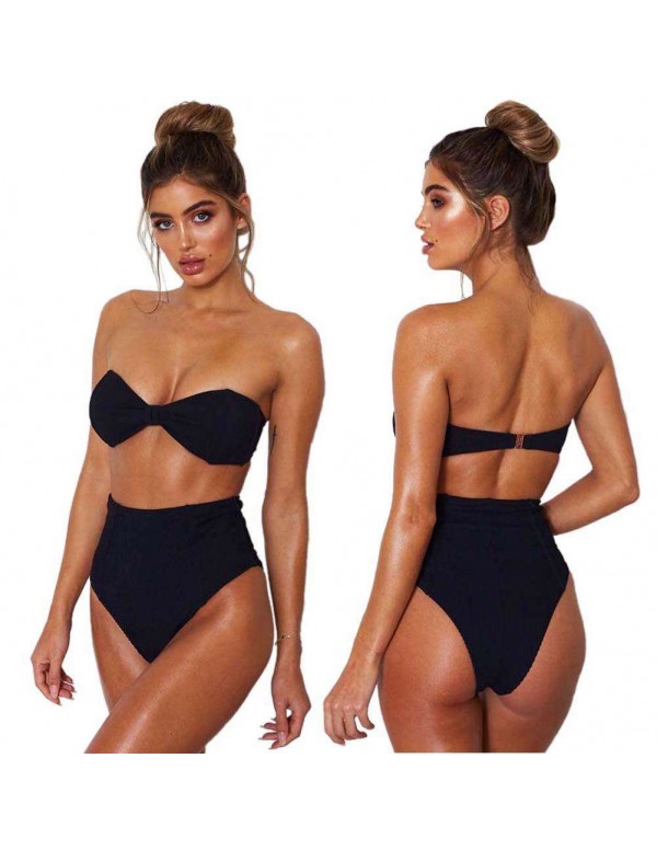 Bathing Suit Bandeau Top Beach Split Swimsuit(Black S)