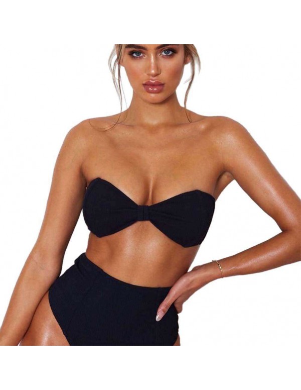 Bathing Suit Bandeau Top Beach Split Swimsuit(Black S)