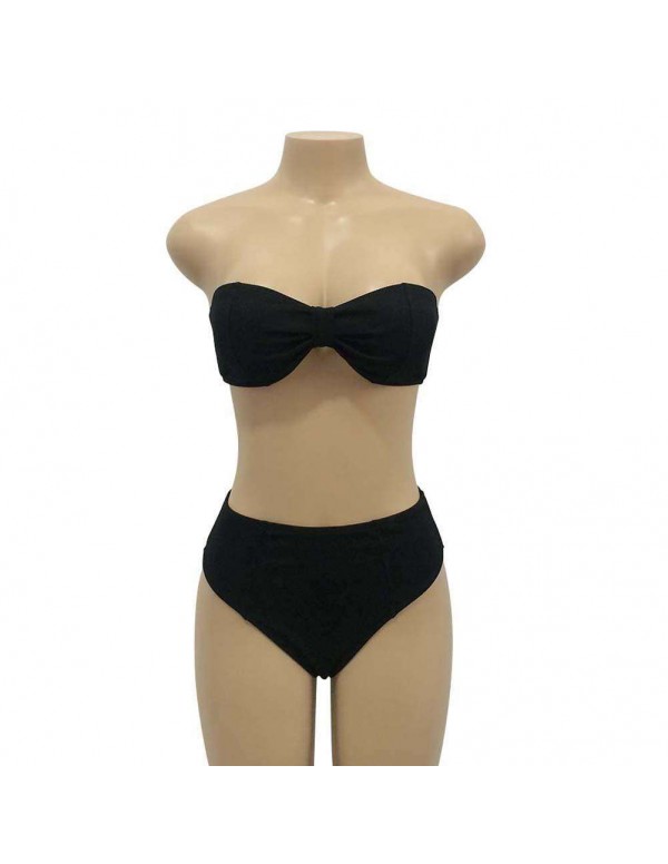 Bathing Suit Bandeau Top Beach Split Swimsuit(Black S)