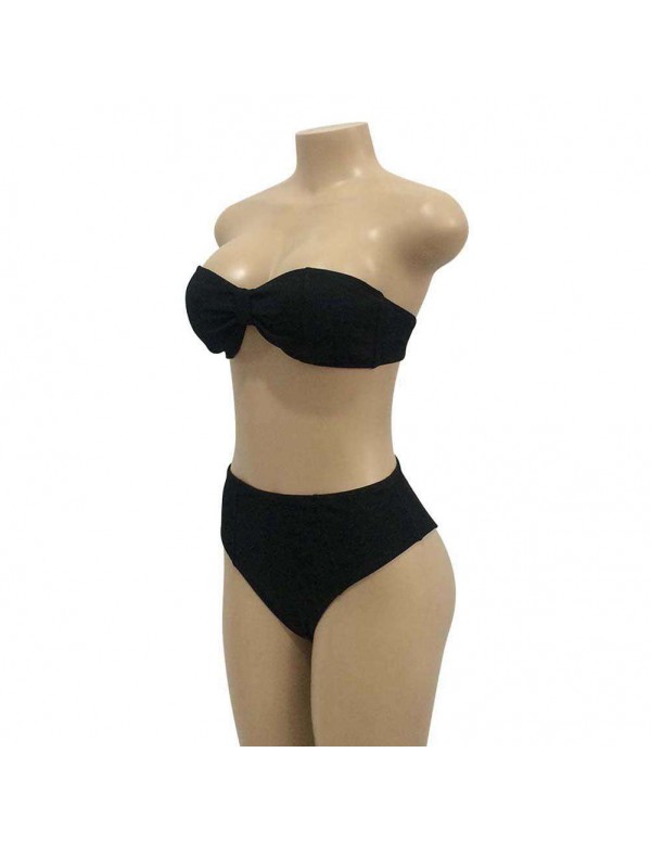 Bathing Suit Bandeau Top Beach Split Swimsuit(Black S)