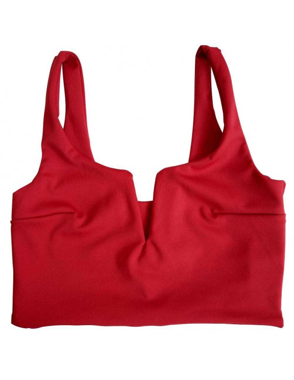 Sexy Deep V Neck Crop Tops Sleeveless New Zipper Tank Top(Red/S)