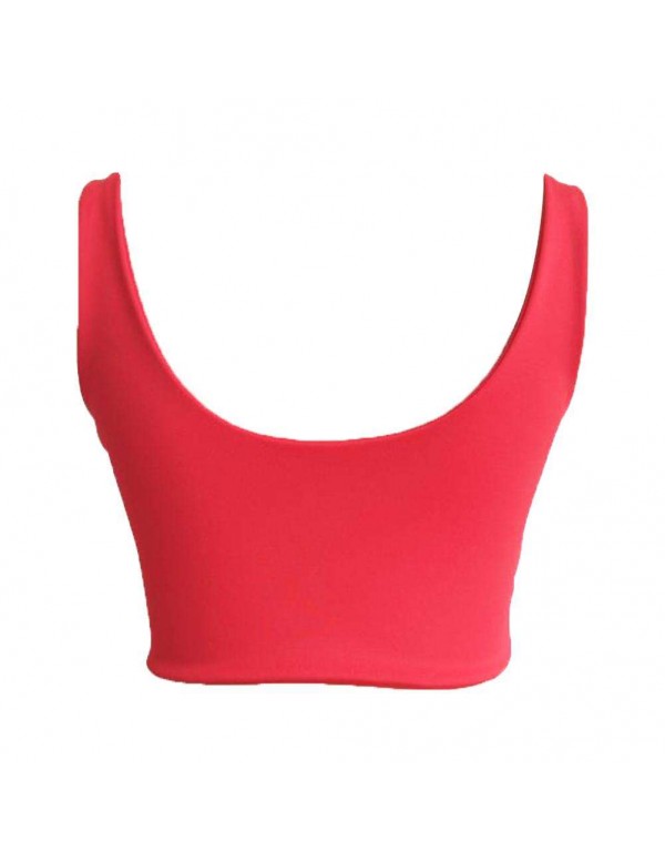 Sexy Deep V Neck Crop Tops Sleeveless New Zipper Tank Top(Red/S)