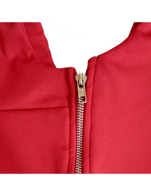 Sexy Deep V Neck Crop Tops Sleeveless New Zipper Tank Top(Red/S)