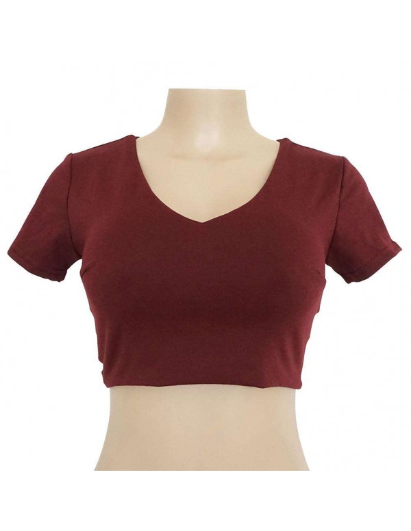 Sexy V Neck New Fit Bowknot Cotton Party Short Sleeve Crop Top/L